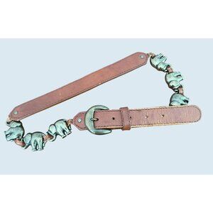Vintage LIZ CLAIBORNE Brass Elephant Buckle Belt 1980s / 1990s Sz S